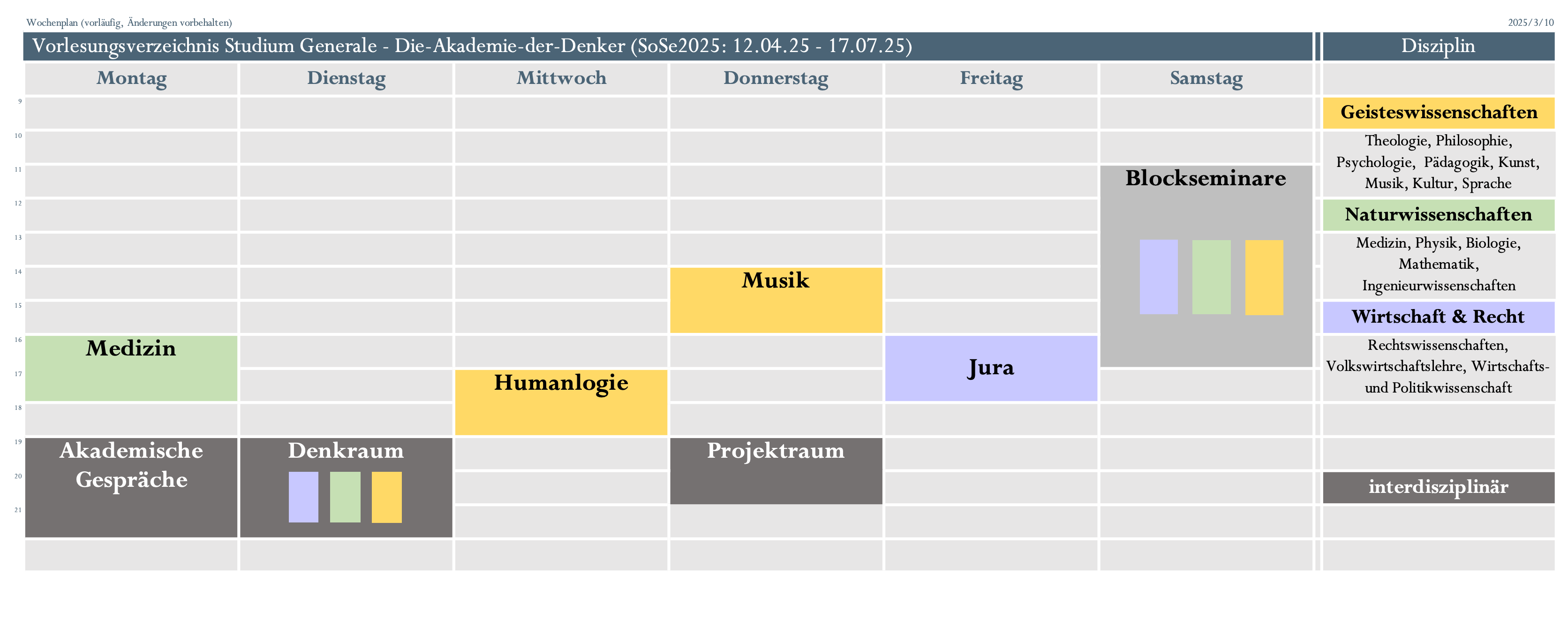Wochenplan SoSe 2025